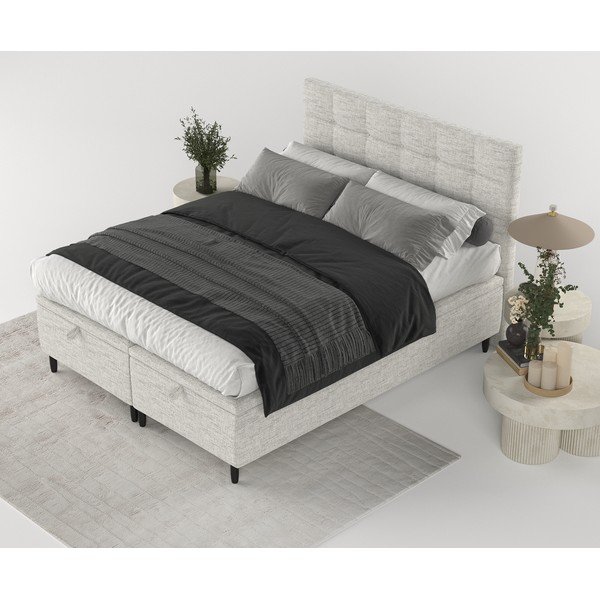 Gaiši pelēka polsterēta divvietīga gulta ar veļas kasti 180x200 cm Senses – Maison de Rêve-image-3