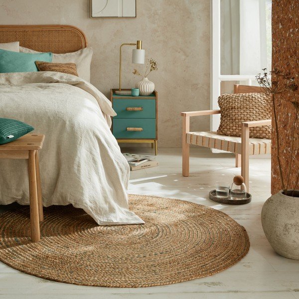 Zils/dabīga toņa džutas apaļš paklājs ø 133 cm Capri – Flair Rugs-image-1