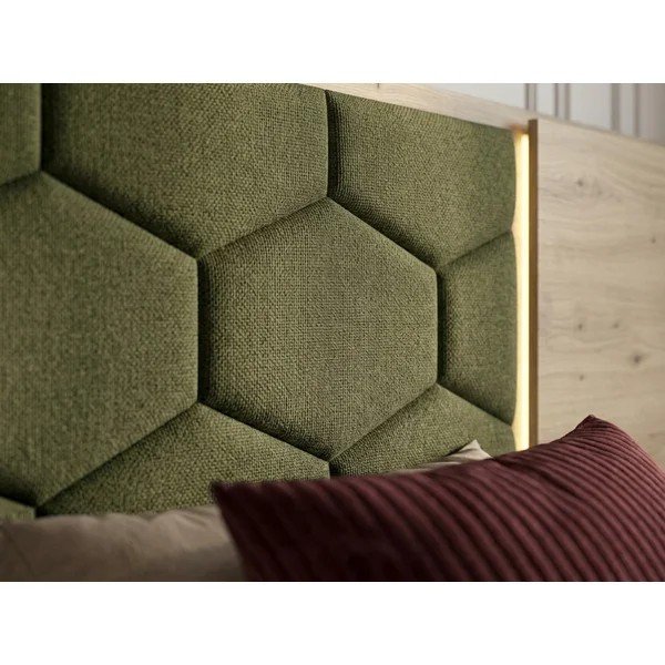 Tumši zaļa polsterēta/no skaidu plāksnēm divvietīga gulta ar veļas kasti ar redelēm 180x200 cm Palmeraie – Bobochic Paris-image-2