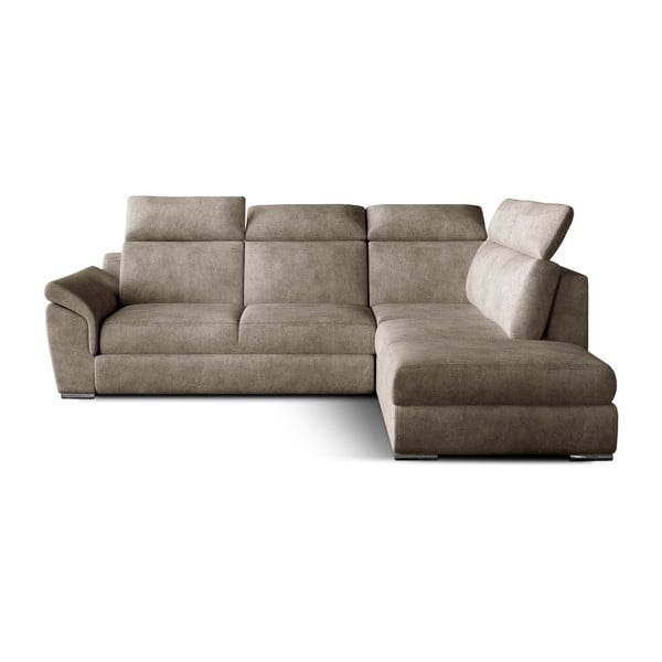 Bēšs samta salokāms/ar uzglabāšanas vietu stūra dīvāns (ar labo stūri/L veida) Loreto – ELTAP