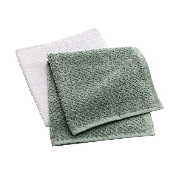 Balti/zaļi frotē kokvilnas dvieļi (2 gab.) 50x50 cm Gourmet – douceur d'intérieur