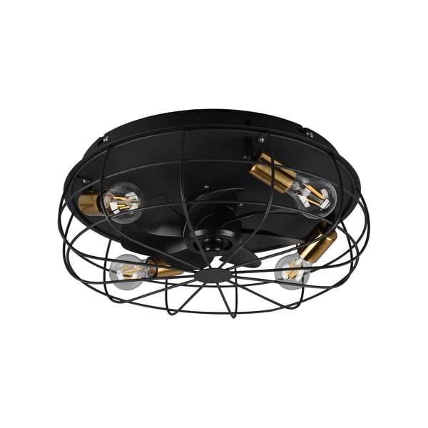 Matēti melna griestu lampa ar tālvadību/ar ventilatoru Trondheim – Trio