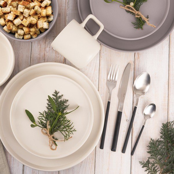 Melns/sudraba krāsas nerūsējošā tērauda galda piederumi (24 gab.) Skandi – Orion-image-1