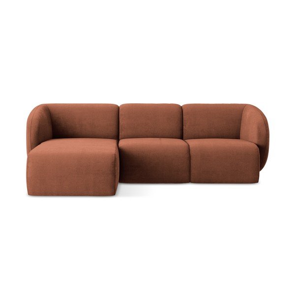 Terakotas oranžs stūra dīvāns no šenila auduma (ar kreiso stūri/ar zvilni) Lani – Makamii