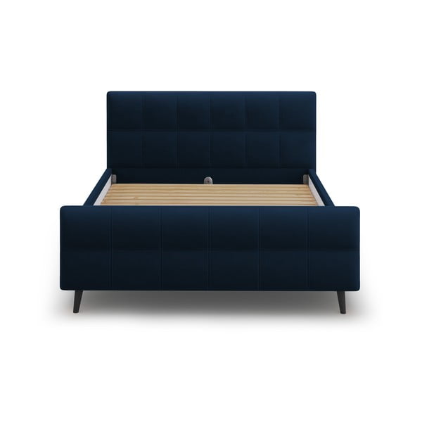 Tumši zila mīksta divguļamā gulta ar režģi 160x200 cm Gigi – Micadoni Home-image-1