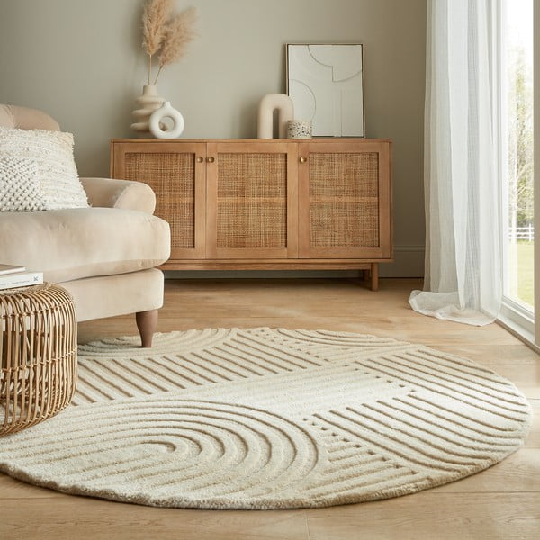 Bēšs apaļš vilnas paklājs ø 160 cm Zen Garden – Flair Rugs-image-1