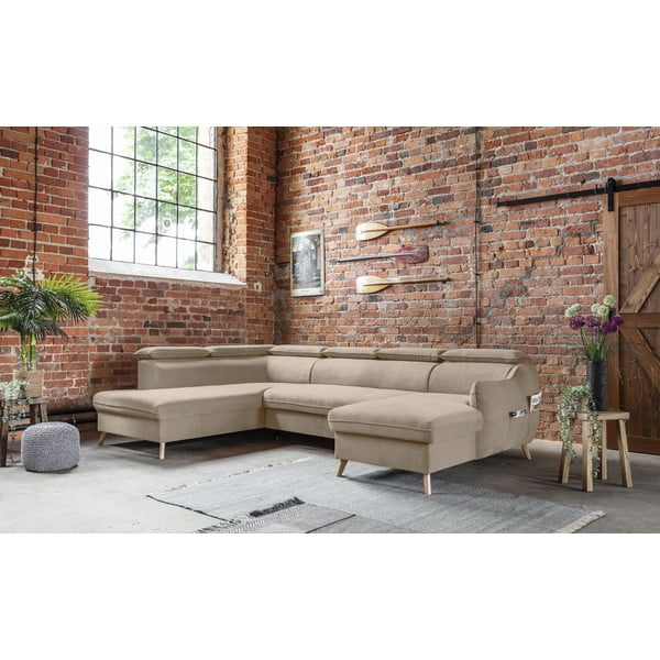 Bēšs samta salokāms stūra dīvāns (ar kreiso stūri/U veida) Sweet Harmony – Miuform-image-4