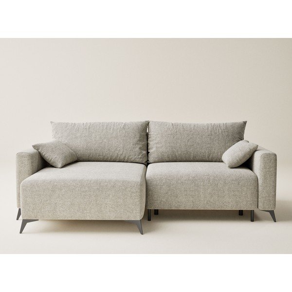 Bēšs salokāms stūra dīvāns no šenila auduma ar uzglabāšanas vietu (ar kreiso stūri/ar zvilni) Leon – Maison de Rêve-image-2