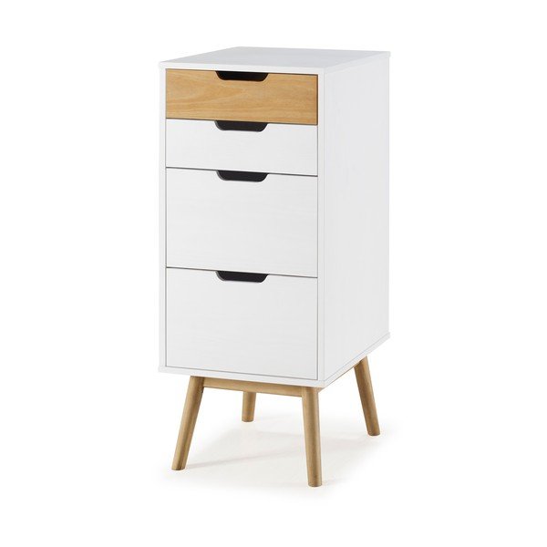 Balta ar brūnu priedes masīvkoka kumode Marckeric Baku, platums 40 cm-image-2