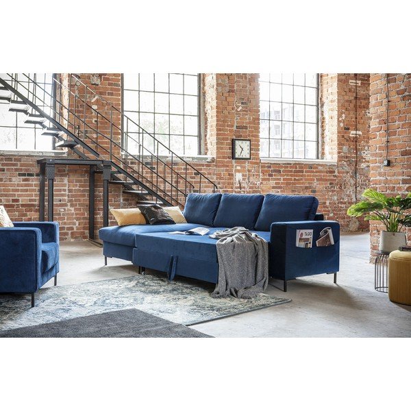 Tumši zils samta izlaižams stūra dīvāns Miuform Lofty Lilly, kreisais stūris-image-4