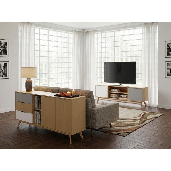Dabīga toņa TV galdiņš no priedes 140x53 cm Elfa – Marckeric-image-2