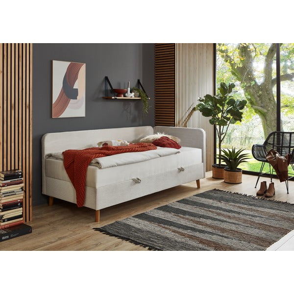 Bēša polsterēta vienvietīga gulta ar veļas kasti 90x200 cm Cabana – Meise Möbel-image-1