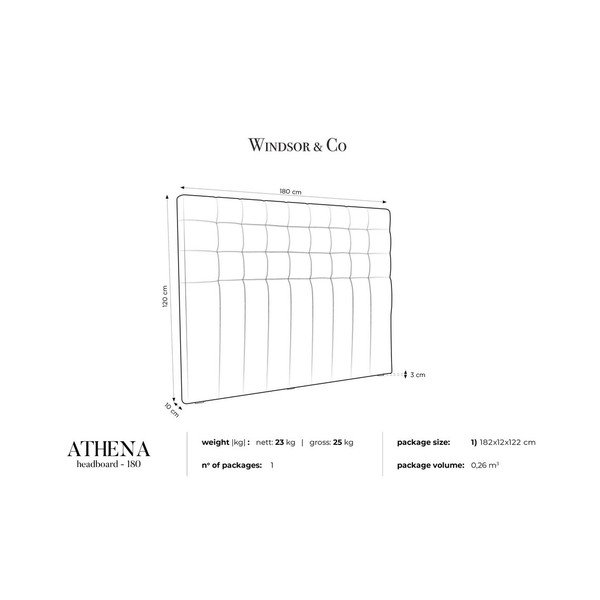Tumši pelēks samta gultas galvgalis Windsor & Co Sofas Athena, 180 x 120 cm-image-4