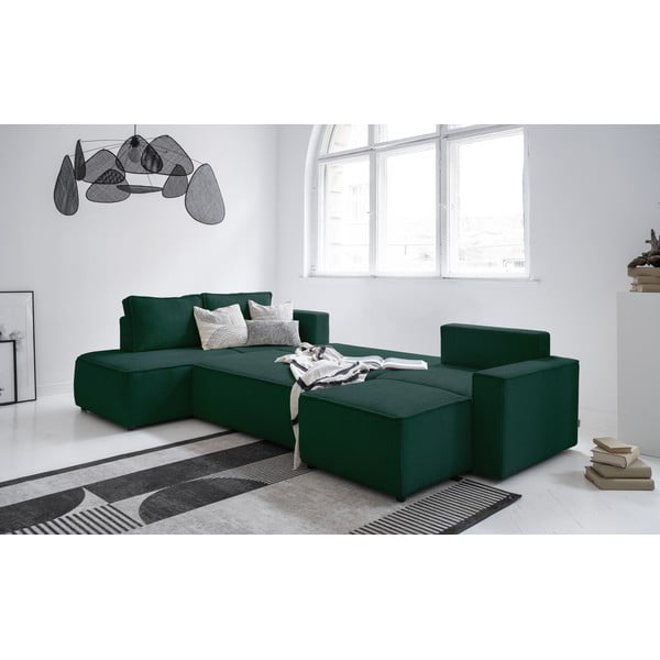 Tumši zaļš velveta salokāms stūra dīvāns (ar kreiso stūri/U veida) Brave Dave – Miuform-image-4