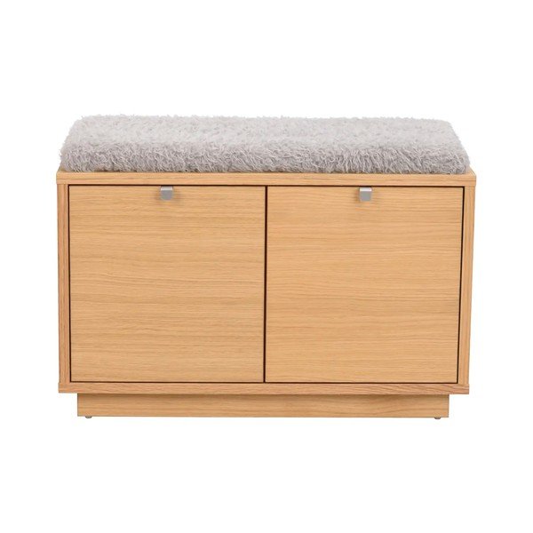 Pelēks/dabīga toņa apavu plaukts ar ozolkoka imitāciju un soliņu Confetti – Rowico-image-2