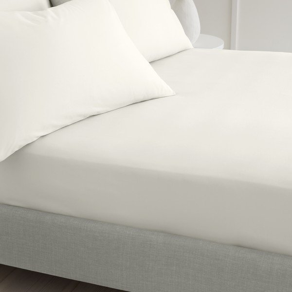 Krēmkrāsas palags no kokvilnas perkala ar gumiju 90x190 cm Cotton Percale – Bianca-image-1