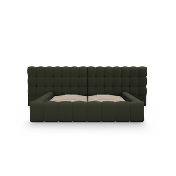 Zaļa polsterēta divvietīga gulta ar veļas kasti un redelēm 180x200 cm Mamaia – Micadoni Home-image-4