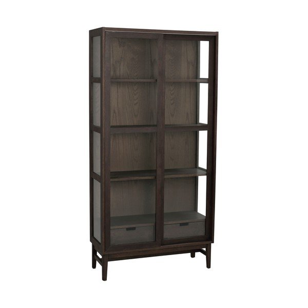 Brūna vitrīna ar ozolkoka imitāciju un bīdāmām durvīm 100x203 cm Hazelton – Rowico-image-2