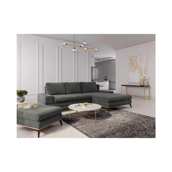 Tumši pelēks izvelkamais stūra dīvāns ar veļas kasti Windsor & Co Sofas Planet, labais stūris-image-1