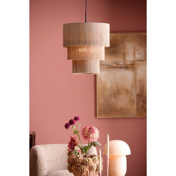 Pelēkbrūna piekaramā lampa ar auduma abažūru ø 10 cm Malaika – Light & Living-image-1