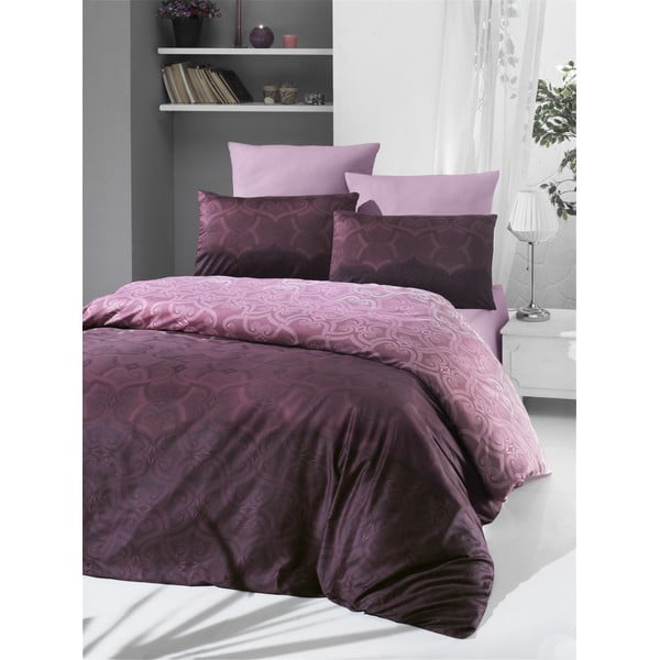 Violeta kokvilnas satīna gultasveļa Victoria Pandora, 200 x 220 cm