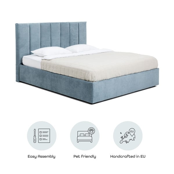 Zila polsterēta divvietīga gulta ar veļas kasti un redelēm 160x200 cm Thessa Bold Line – Bonami Selection-image-4