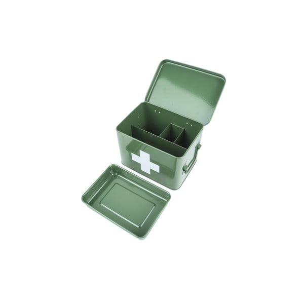 Zaļa metāla medicīnas kastīte PT LIVING White Cross