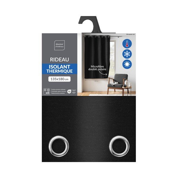 Melns mikrošķiedras siltumizolējošs/daļēji gaismu necaurlaidīgs aizkars 135x180 cm Micropolar – douceur d'intérieur-image-3