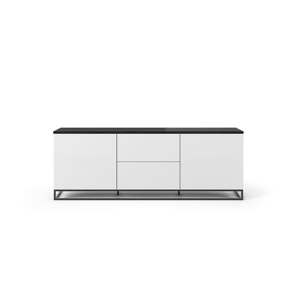 Balts TV galdiņš ar tumšu marmora imitācijas virsmu un melnām kājām, 180 x 65 cm Join – TemaHome