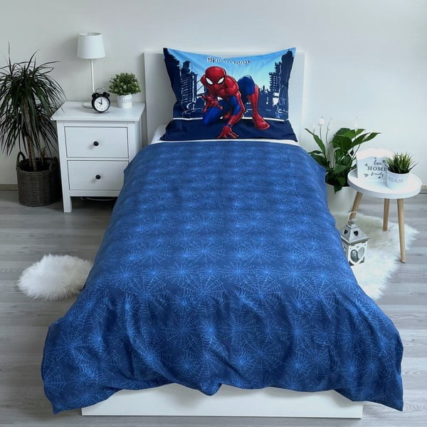 Zila vienguļamā kokvilnas bērnu gultas veļa 140x200 cm Spider-man "Blue" – Jerry Fabrics-image-2
