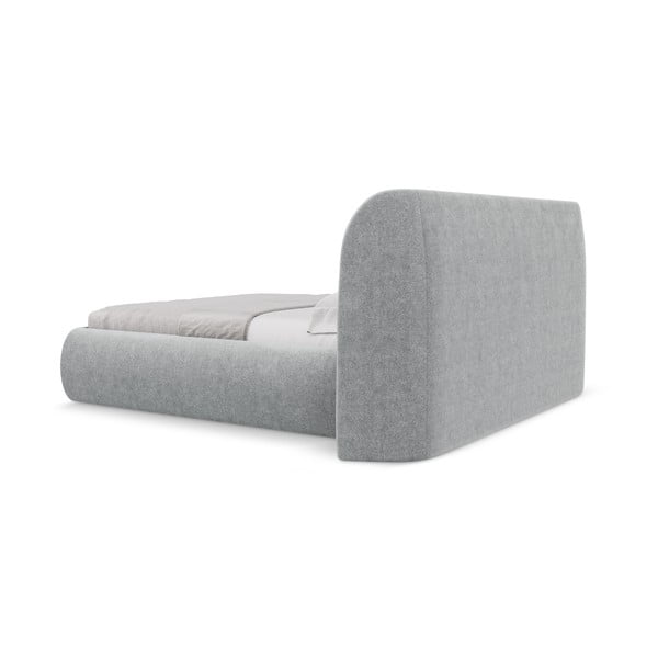 Gaiši pelēka polsterēta divvietīga gulta ar veļas kasti un redelēm 180x200 cm Hauke – Makamii-image-4