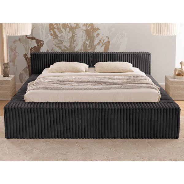 Melna polsterēta divvietīga gulta ar veļas kasti un redelēm 160x200 cm Cloe – Ropez-image-4