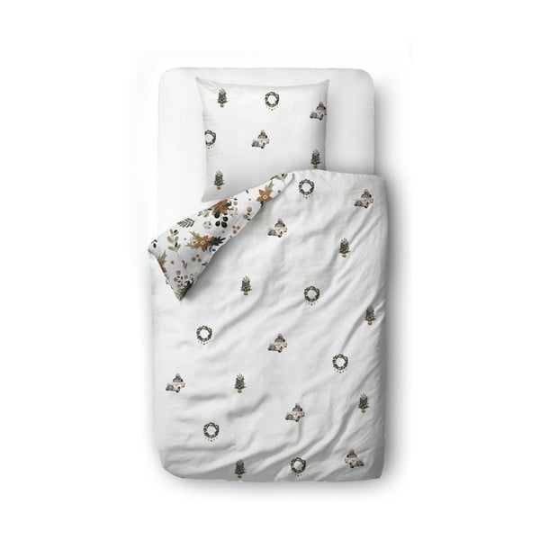 Balta vienguļamā gultas veļa no kokvilnas satīna 140x200 cm Festive Flowers – Butter Kings-image-2