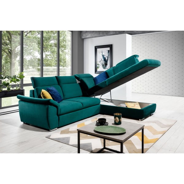 Zaļš samta salokāms/ar uzglabāšanas vietu stūra dīvāns (ar labo stūri/L veida) Loreto – ELTAP-image-2