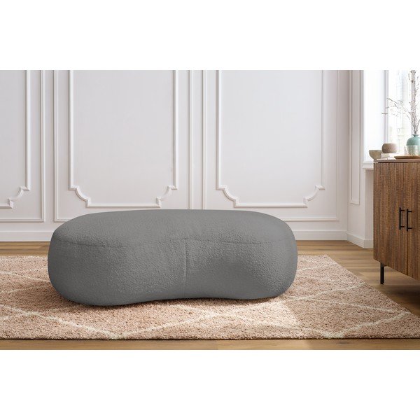 Gaiši pelēks buklē auduma pufs Saint-Germain – Bobochic Paris-image-1