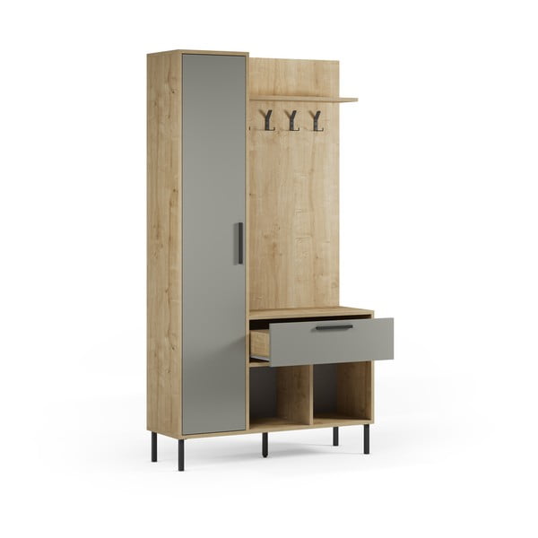 Zaļa/dabīga toņa priekšnama iekārta ar ozolkoka imitāciju 108x195x35 cm Heidy – Marckeric-image-4