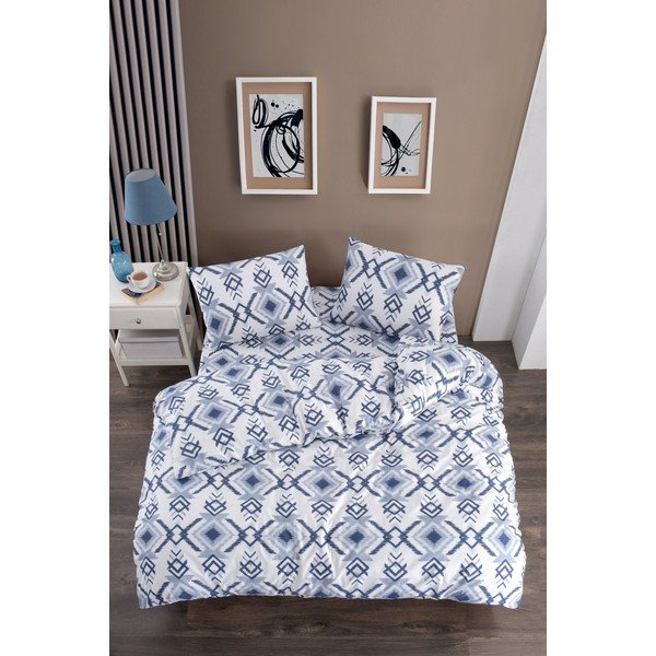 Balta/zila vienguļamā gultas veļa ar palagu 160x220 cm Geometric – Mila Home-image-1