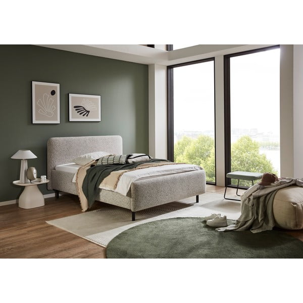 Bēša polsterēta divvietīga gulta bez režģa 140x200 cm Primo – Meise Möbel-image-1