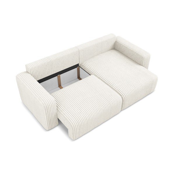 Krēmkrāsas velveta salokāms stūra dīvāns ar uzglabāšanas vietu (ar labo stūri/ar zvilni) Kona – Makamii-image-4