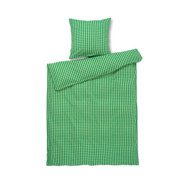 Zaļa/bēša vienvietīga/īpaši gara gultas veļa no krepa auduma 140x220 cm Bæk&Bølge – JUNA