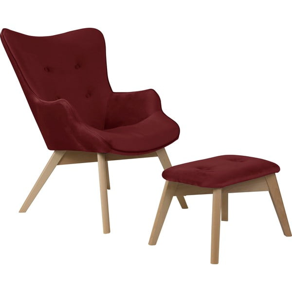 Sarkans samta atpūtas krēsls ar kāju balstu Niko – Ropez