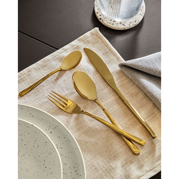 Zelta krāsas nerūsējošā tērauda galda piederumi (16 gab.) Lite – Kave Home-image-4