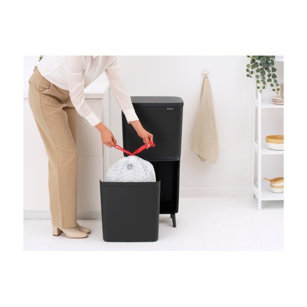 Tumši pelēka atkritumu šķirošanas plastmasas atkritumu tvertne 20+25 l SortUp Recycle Hi – Brabantia-image-3