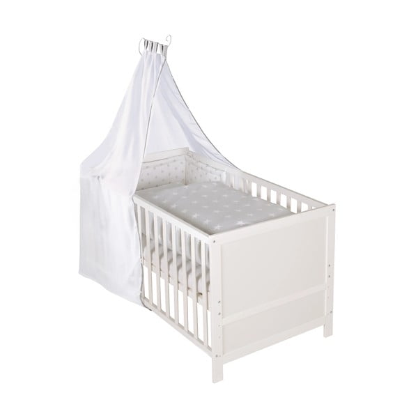 Balta bērnu gultiņa ar baldahīnu 70x140 cm – Roba