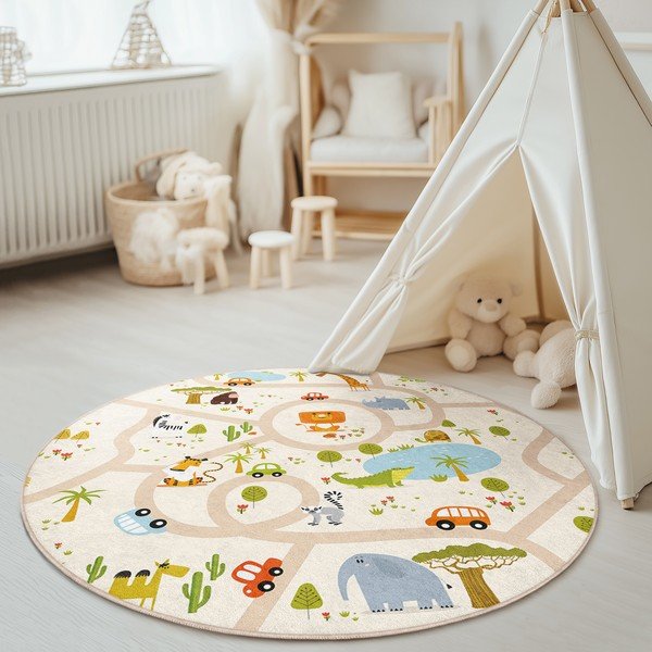 Mazgājams bērnu rotaļu paklājs ø100 cm Savana Ride – Mila Home-image-1