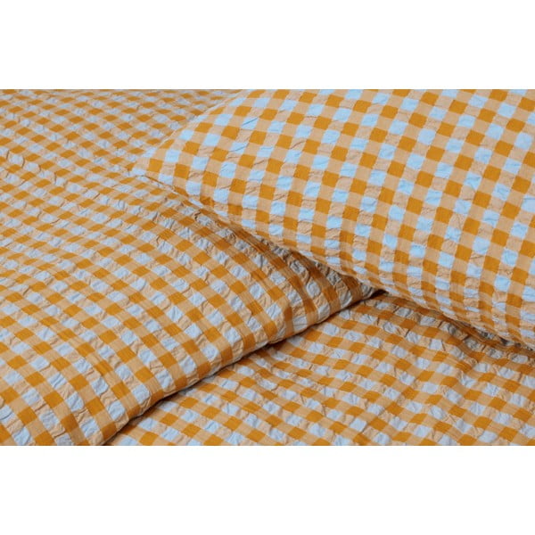 Okera dzeltena/gaiši zila vienvietīga gultas veļa no krepa auduma 140x200 cm Bæk&Bølge – JUNA-image-1