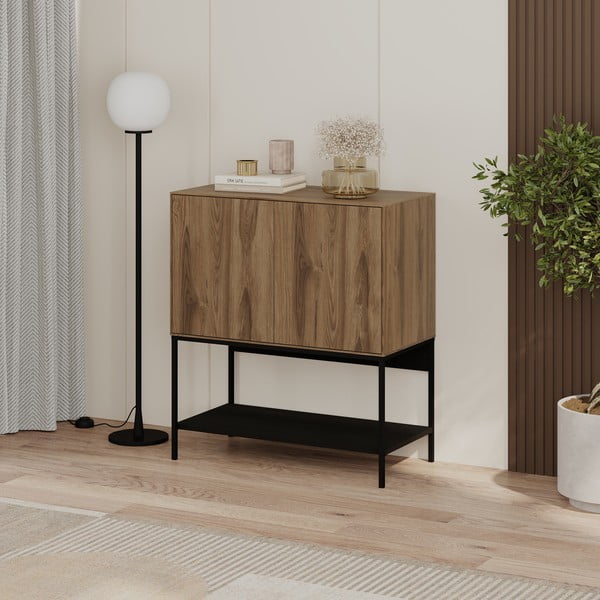 Melns/dabīga toņa skapītis ar ozolkoka imitāciju 80x90x40 cm Amira – Marckeric-image-1