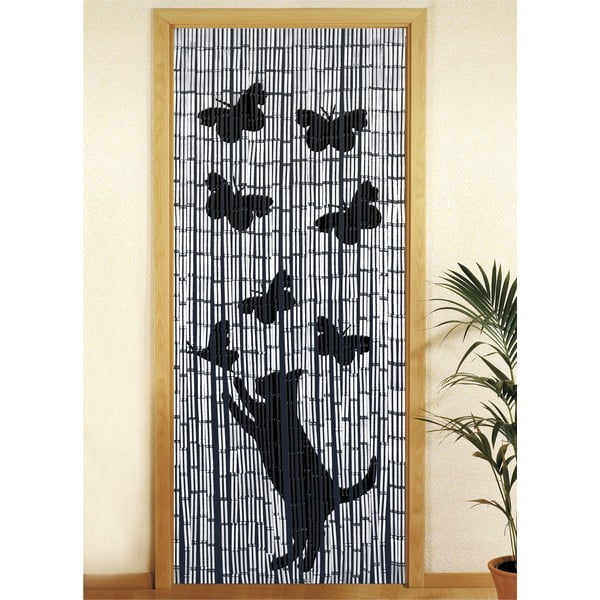 Melns /pelēks bambusa durvju aizkars 200x90 cm Cat and Butterfly – Maximex-image-2