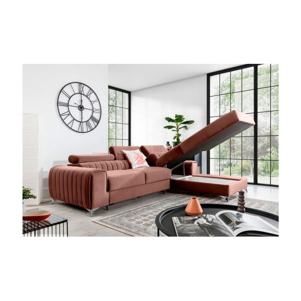 Rozā samta salokāms/ar uzglabāšanas vietu stūra dīvāns (ar labo stūri/ar zvilni) Grayson – ELTAP-image-3