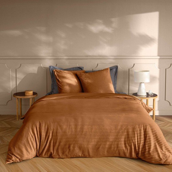 Gaiši brūna divguļamā/īpaši gara trīsdaļīga flaneļa gultas veļa 240x220 cm Veloutea – douceur d'intérieur-image-1